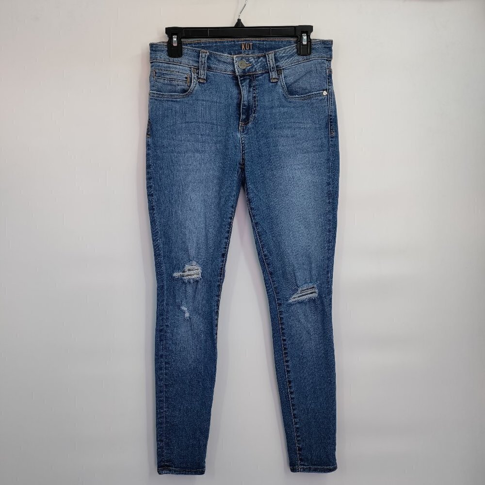 Kut From The Kloth Mid-Rise Toothpick Skinny Distressed Denim Jeans Size 4 Women